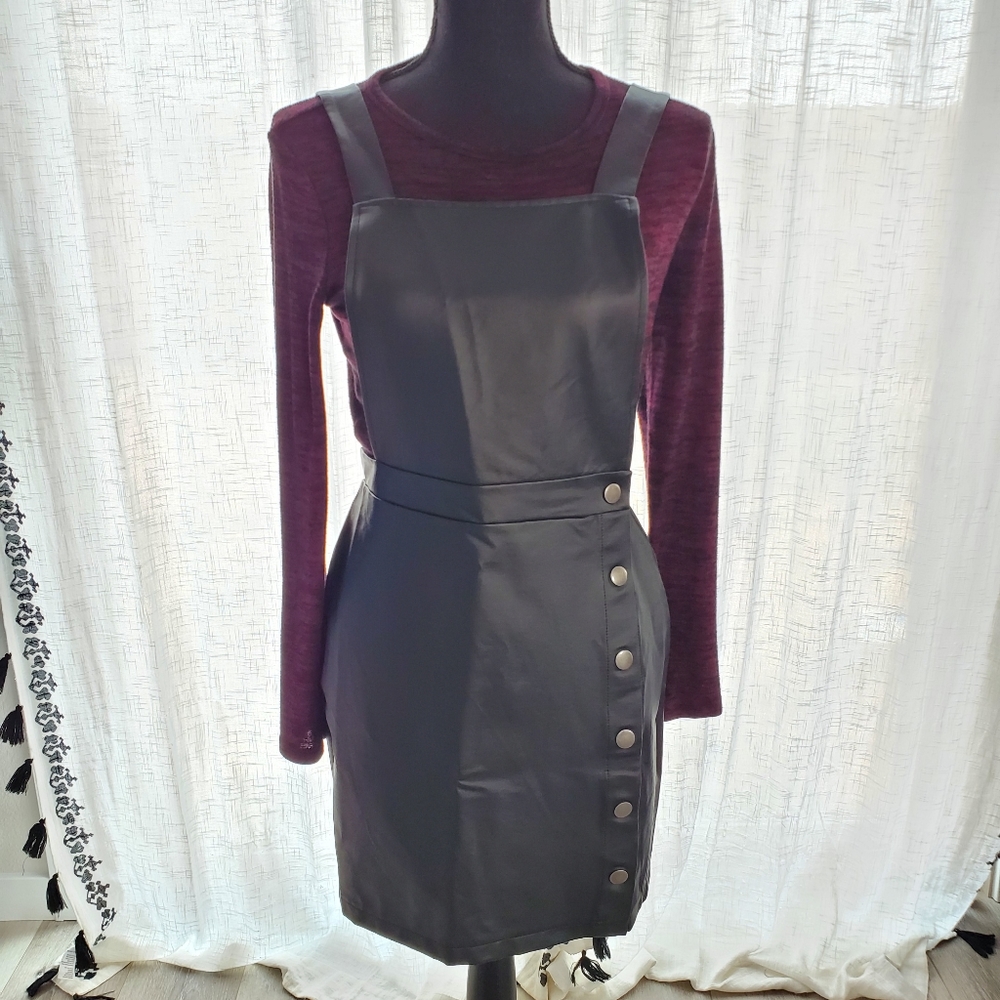 Faux Leather Overall Dress